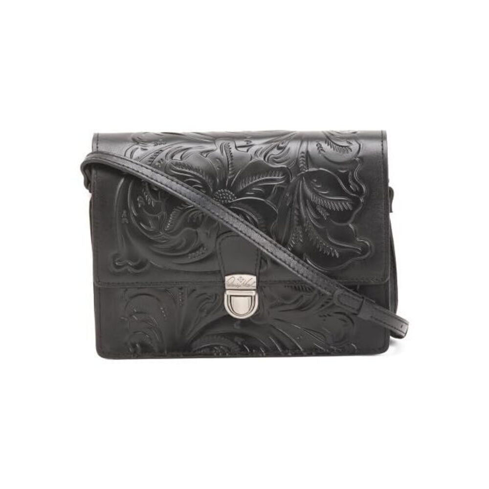 2993 Lanza Tooled Leather Crossbody Bag, Black